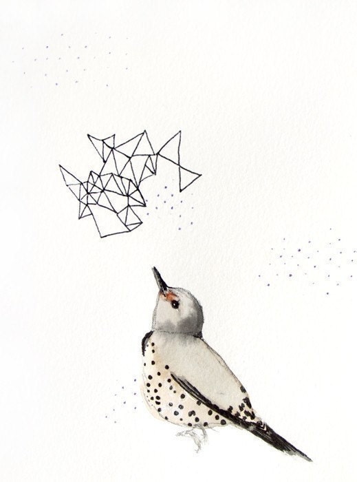 30% Off SALE - Pen and Ink Illustration - Bird Art Drawing - Northern Flicker - Second Edition - 8x10 Giclee Print - Bird with Prisms Illus
