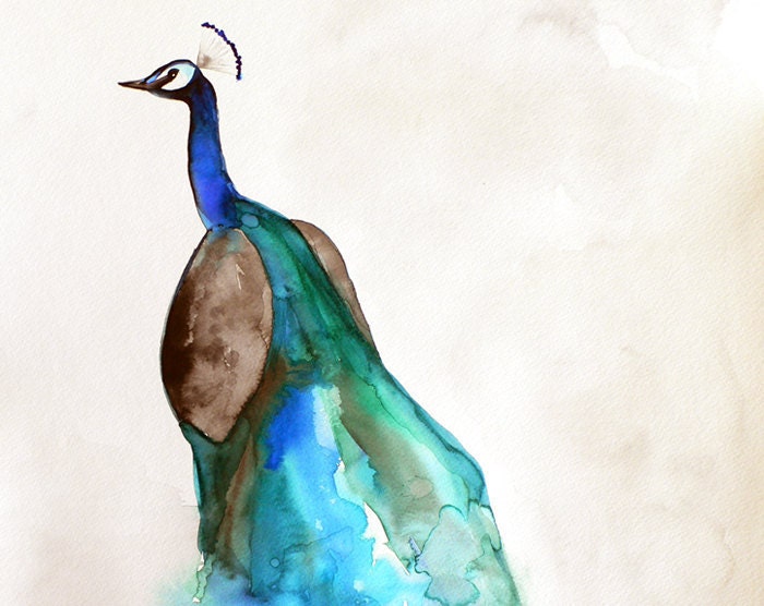 Bird Painting - Wall Art - Peacock Painting - Original Watercolor - 16x20