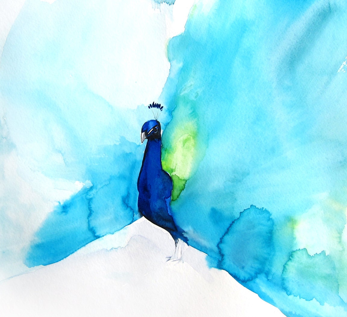 SALE 20% Off - Peacock Painting - Bird Art - Gift for Her - Peacock III - 11x14 Giclee Print