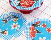 Set of 3 Oilcloth Doilies - Hibiscus
