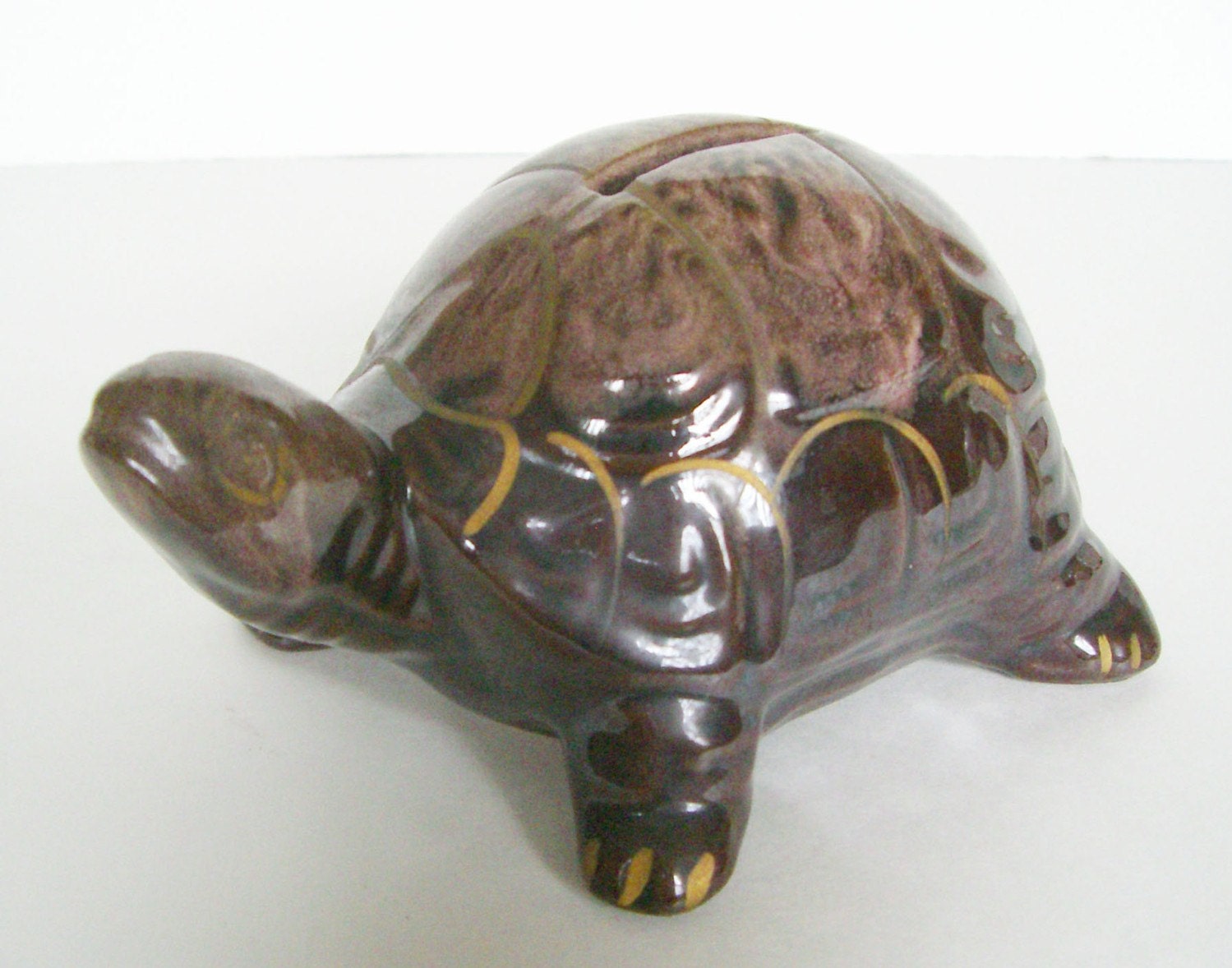 Vintage Turtle Piggy Coin Bank Figurine