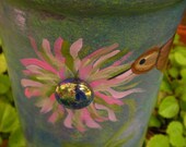 Hand Painted Hummingbird Vase in Purple, Green and Pink