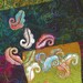MarveLes LEAVES At DUSK Original Painted Art Quilt in blue, green, navy, brown, red, rust, gold