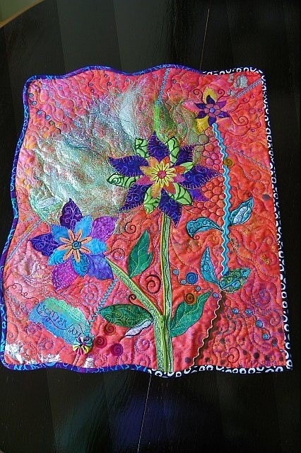 MarveLes SCATTER JOY Art Quilt Orange Turquoise Glitz Glitter