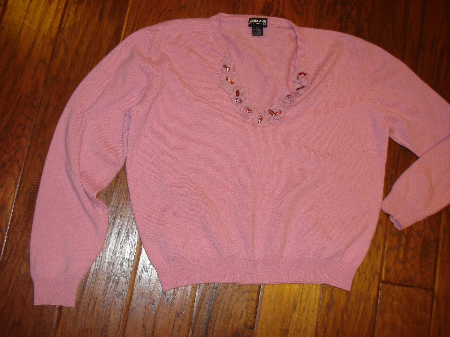 Embellished restyled cashmere sweater rose pink soft recycled XL