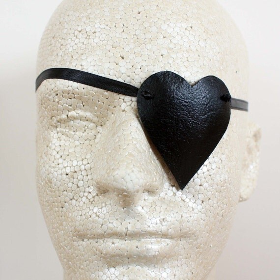 Black Leather Heart Shaped Eye Patch Handmade by SnappingDragon