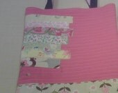 Pink quilted patchwork quilted tote.  Zakka Japanese inspired floral purse bag.  Handmade.  Reversible.