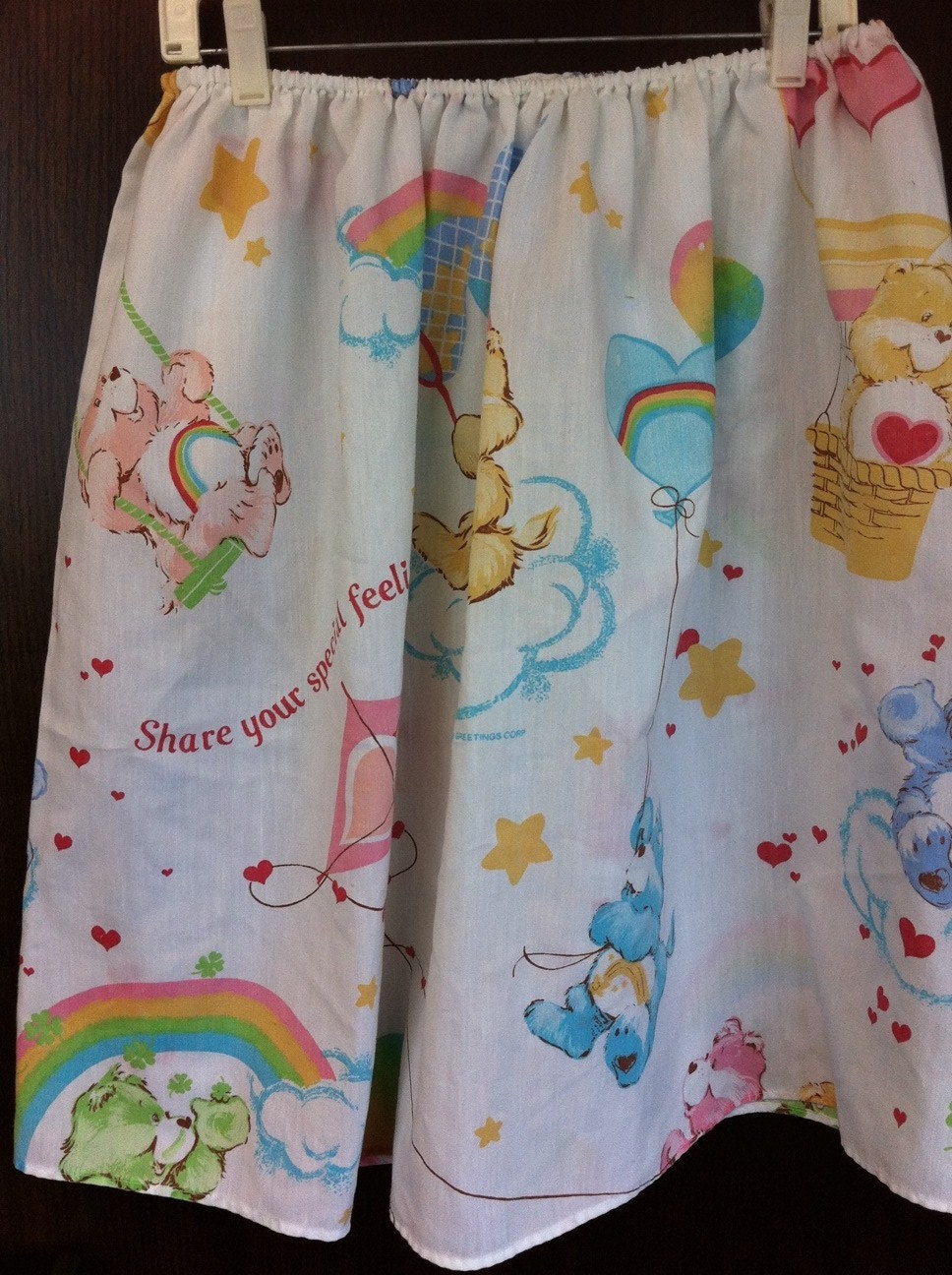 White Care Bears skirt. Handmade from vintage sheets.