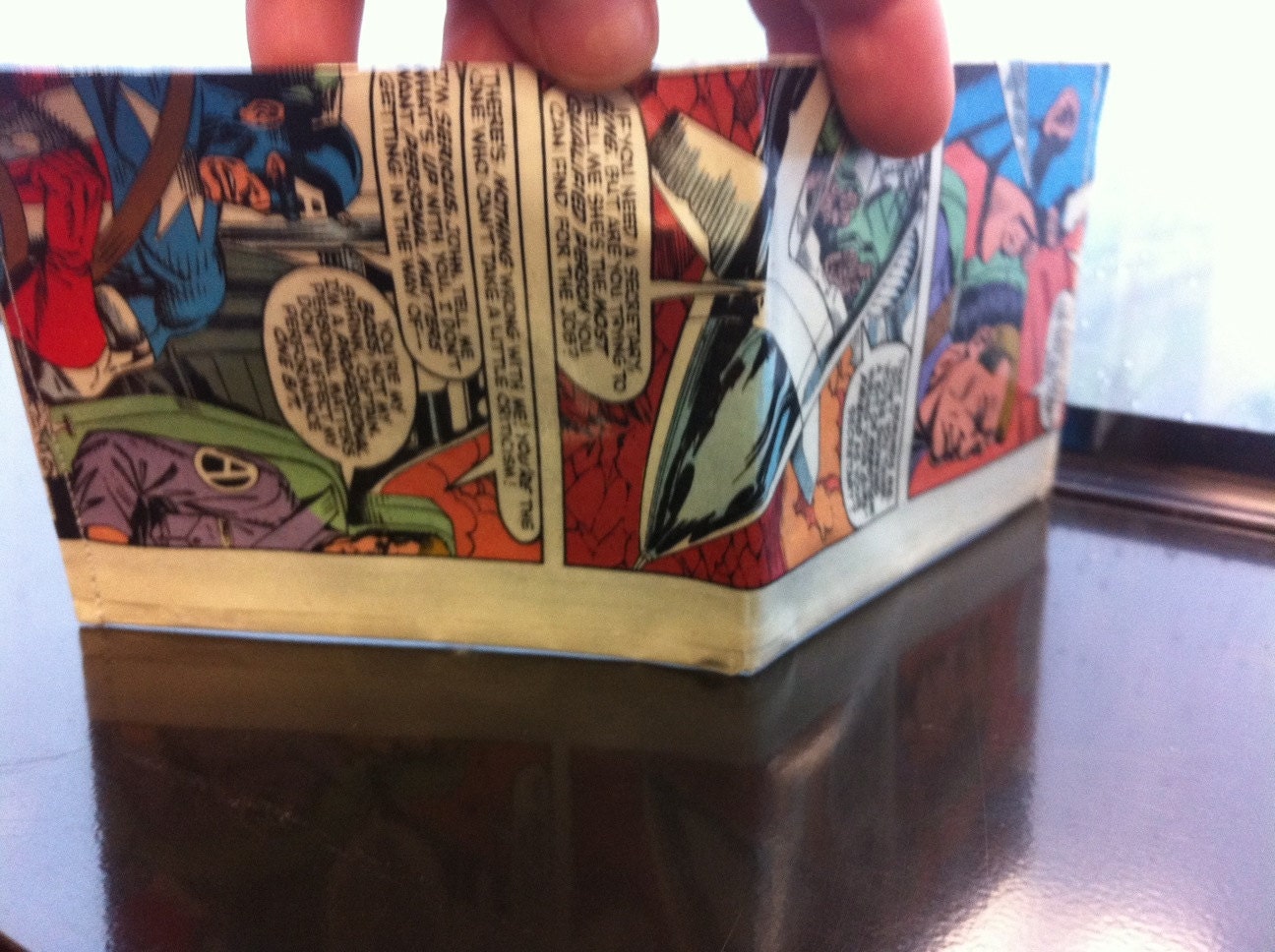 Captain America comic book wallet.  Handmade from real comic books.