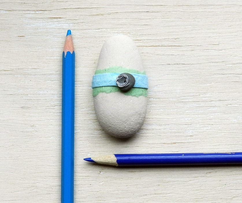 stone office accesory home decor paperweight river rock handmade paper pastel cream