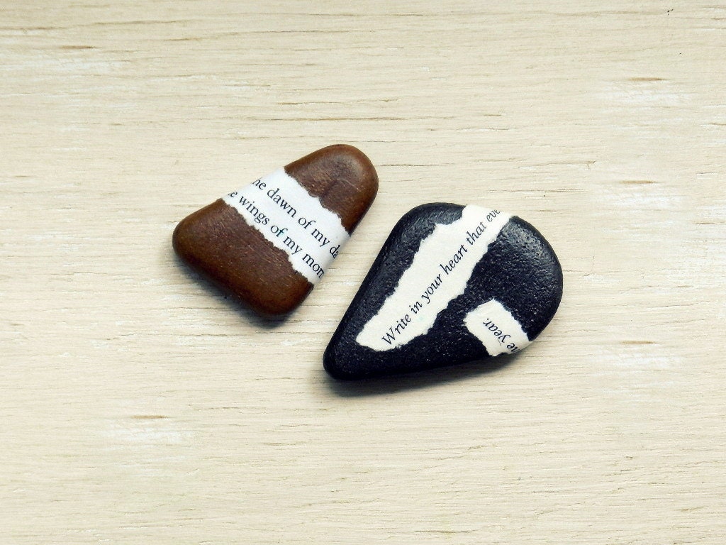 office desk accessory wedding river rock collage stone natural quote paper