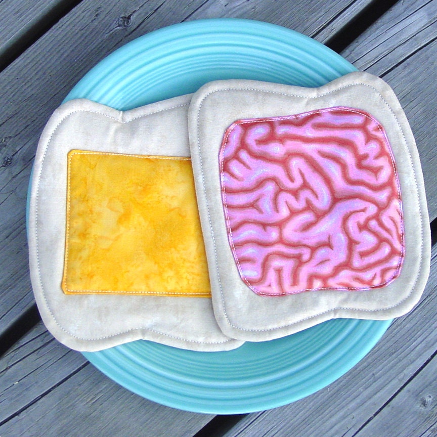 Zombie Brain Sandwich Pot Holders - Insulated - Unique - Silly - Novelty