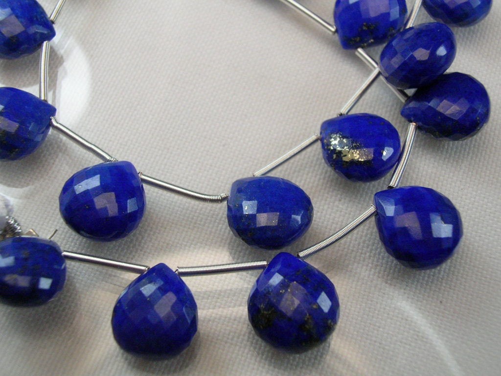 AAA Lapis Briolettes Micro Faceted Lapis Heart Shaped Gemstone Beads 10-12mm