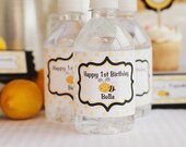 Water Bottle Labels - Birthday Party Decorations - Yellow & Black Bee Theme (12)