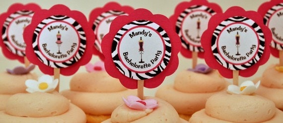 CUPCAKE TOPPERS - Bachelorette Party Hot Pink and Zebra Theme Party Decorations - Bachelorette Cupcake Toppers Il_570xn
