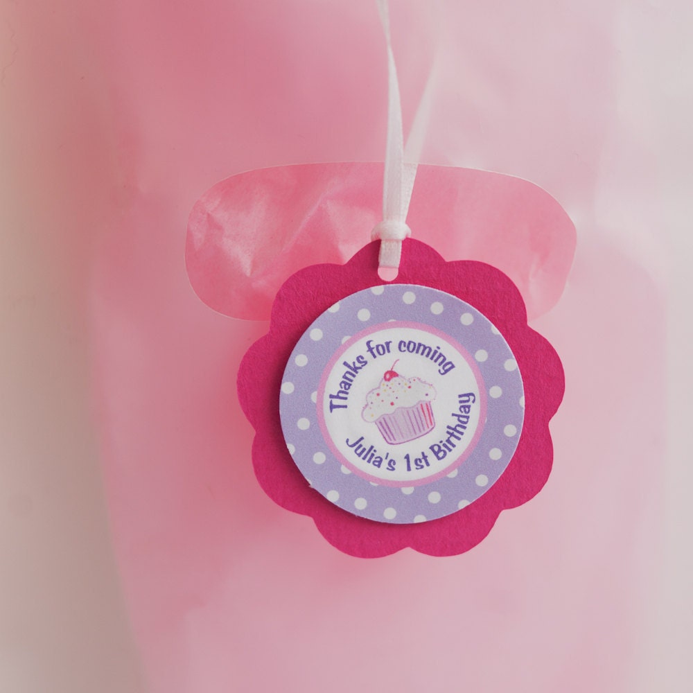 Cupcake Birthday Party Favor Tags - Happy Birthday Decorations in Hot Pink and Purple Il_570xn