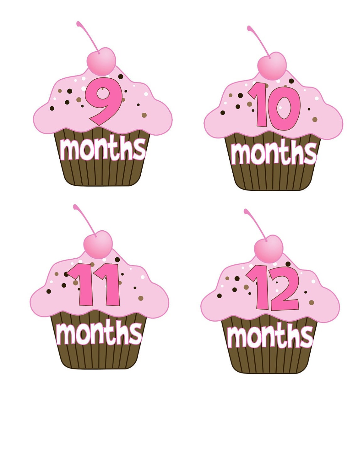 Baby Month Stickers Baby Girl Monthly Onesie Stickers Hot Pink and Brown Cupcake Month Stickers Girl Baby Shower Gift and Photo Prop Sophia