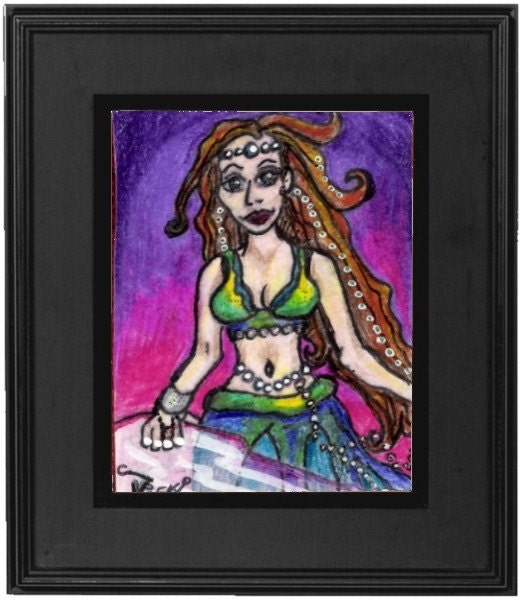Arabesque pretty belly dancer ACEO redhead art card