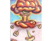 Da Bomb 7x10 original pen and ink illustration exploding with bright color