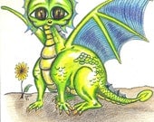 Big Eyed Baby Dragon Original Artwork 9 x 12 inches