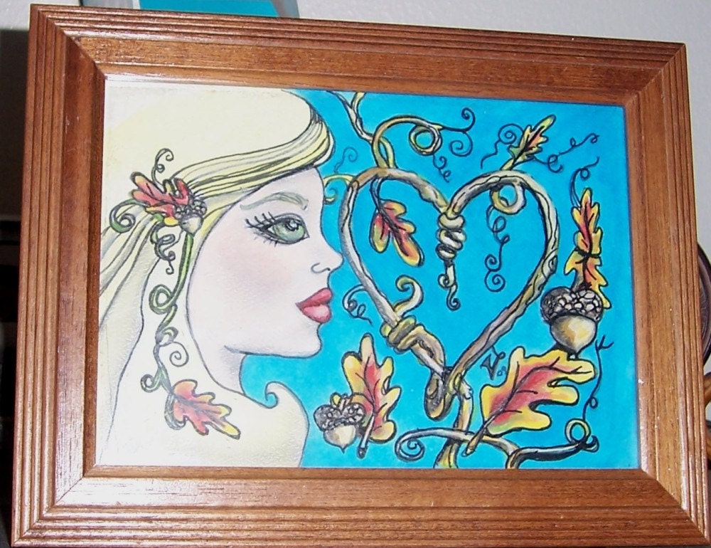 Autumn original mixed media with frame 5x7