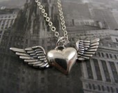 SALE  Sterling Silver Winged Heart Necklace SALE