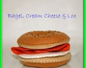 Wool Felt Play Food Bagel Cream Cheese and Lox - Unique Playfood Accessory for Imaginative Play