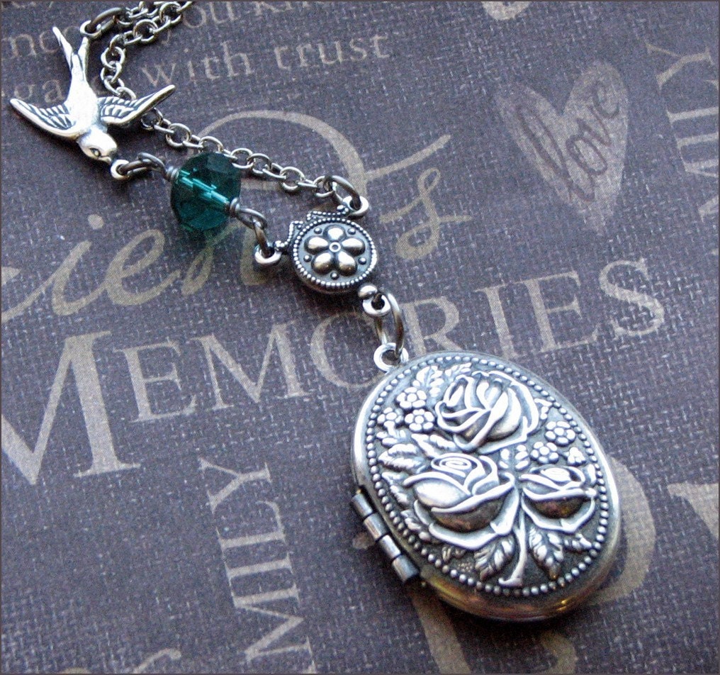 Silver Locket Necklace - Enchanted Rose Garden - Jewelry by TheEnchantedLocket - ROMANTIC Birthday Wedding Anniversary Gift