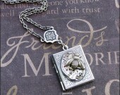 Silver Book Locket Necklace- Enchanted Queen Bee - Jewelry by TheEnchantedLocket - SWEET Anniversary I Love You Gift