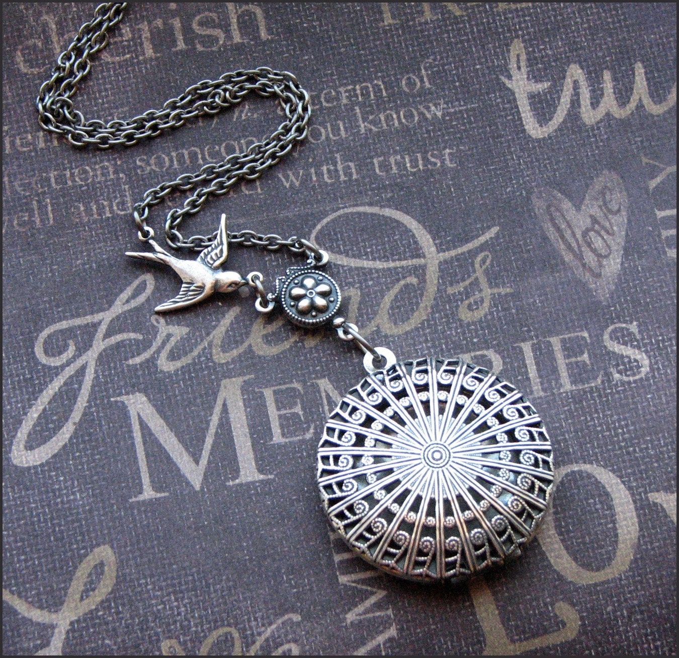 Necklace Locket - Aromatherapy - Sparrow - Silver Scent Locket Necklace- Enchanted Lattice - TheEnchantedLocket