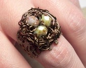 Vintaj Brass & Czech Glass Wire Wrapped Adjustable Bird Nest Ring