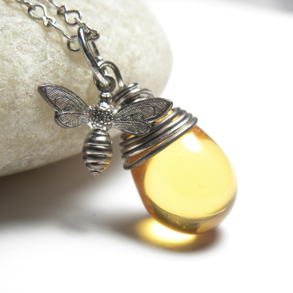 Honey Bee Jewelry Silver Wire Wrapped Necklace Pendant