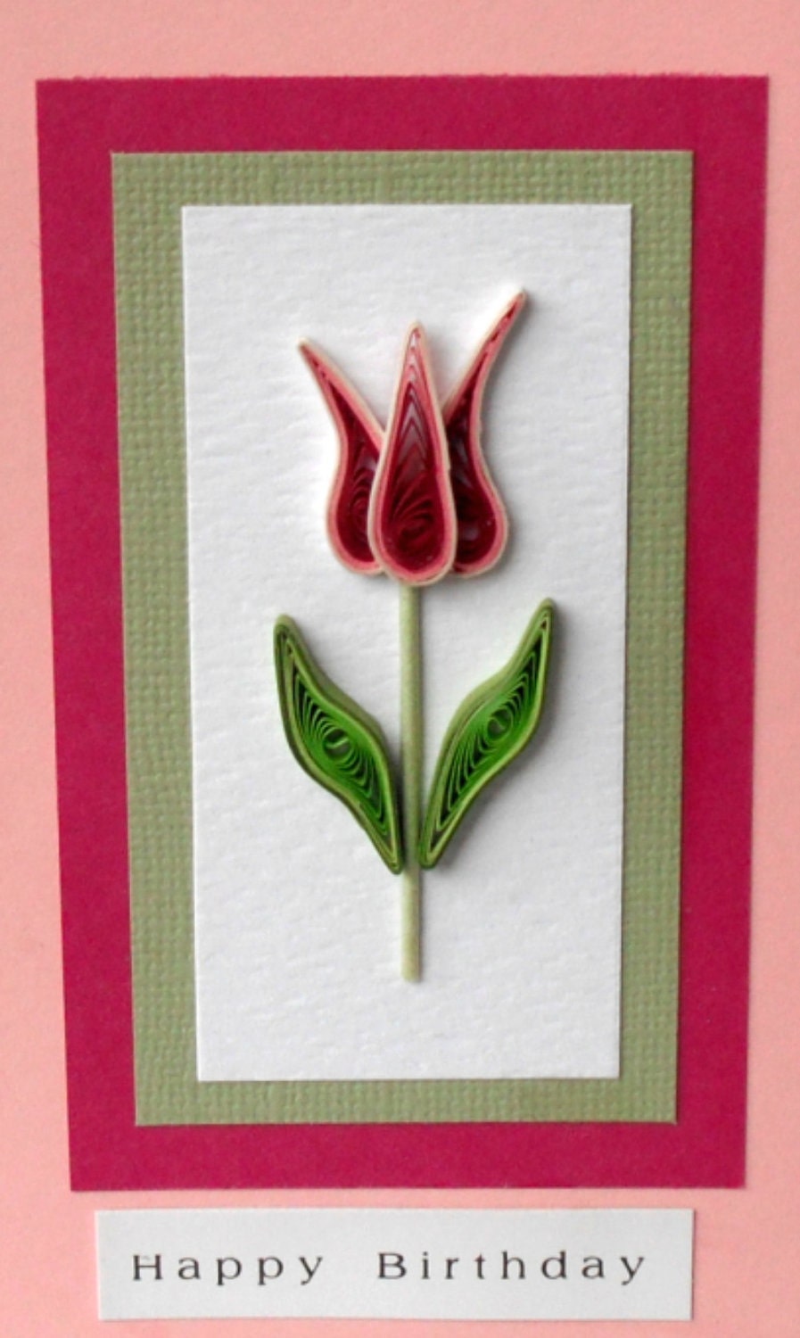 Birthday card, mum mom, quilled, quilling, handmade, tulip