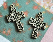 Cross brass charm - 3 ITEMS - pendant - Antique looking -