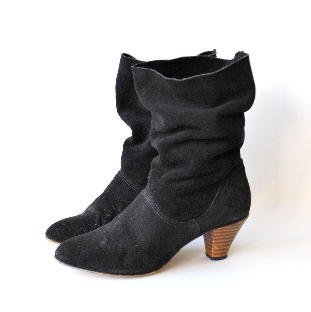 Womens Black Suede Slouch Boots