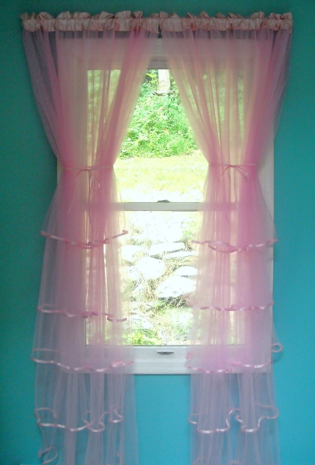 Pink Tulle Ruffled Curtains