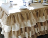 Natural and Cream Burlap Ruffled Tablecloth