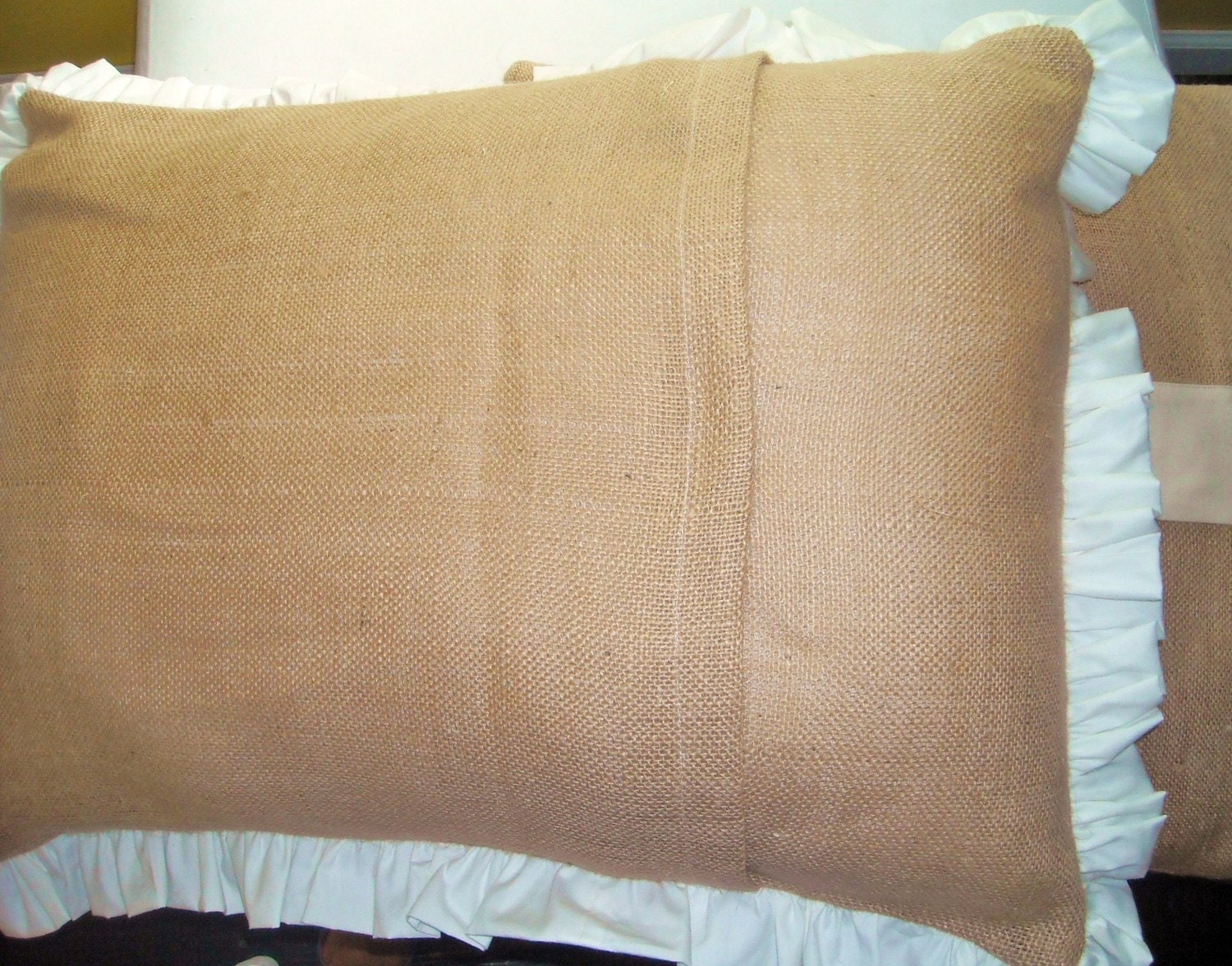 Burlap Pillow with Ruffle Edge