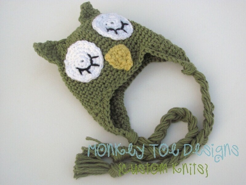 newborn Sleeping Owl Earflap Beanie BOYS OR GIRLS in ANY COLOR- photography prop