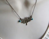 Windy Day Tree Necklace in Antique Bronze with Turquoise. Nature Inspired Jewelry. Vintage Inspired Jewelry