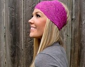 Wide Stretch Lace Headband in Juicy Berry (Magenta)