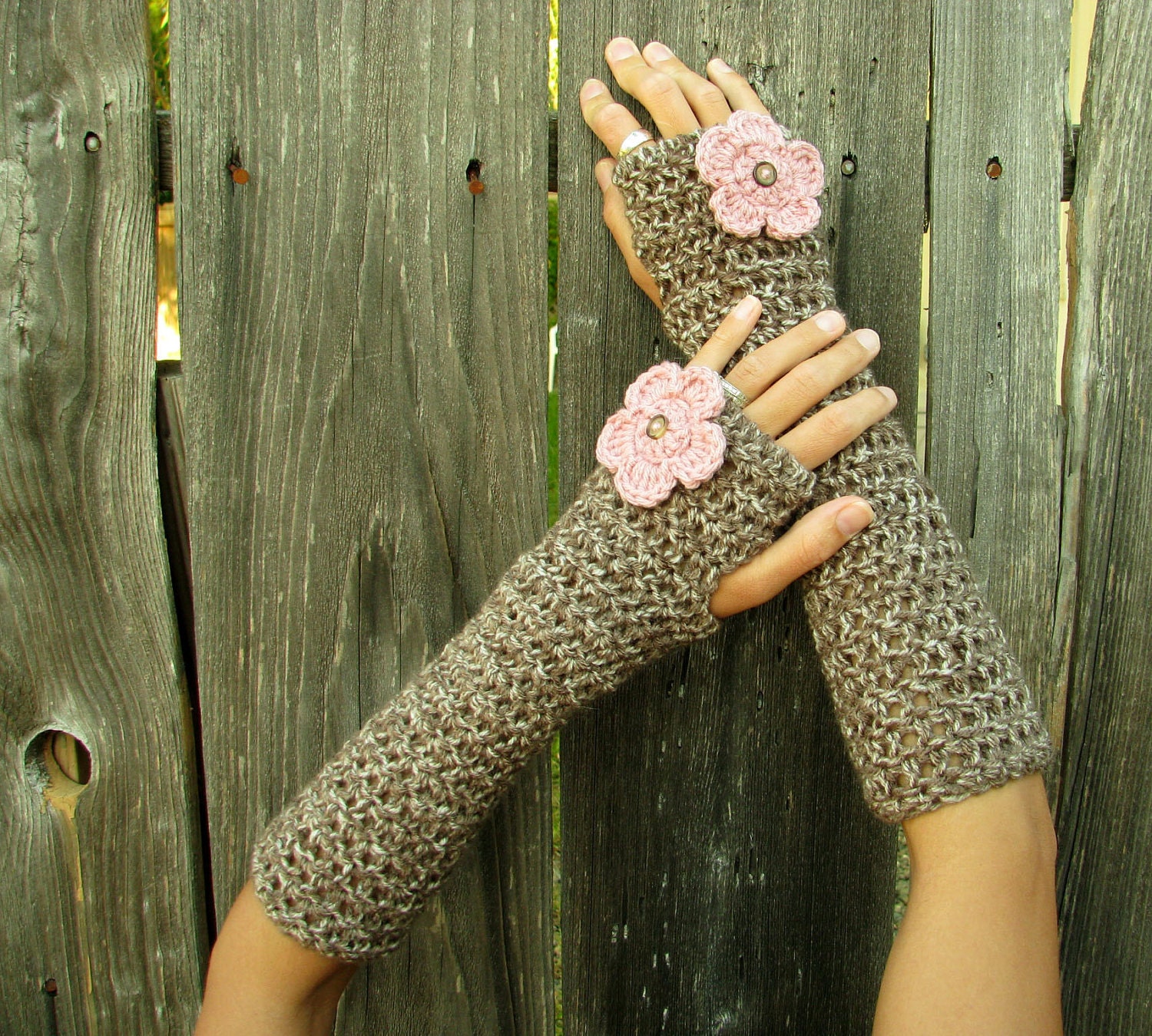Fingerless Gloves - Blooming Brown Marble Fingerless Extra Long Gloves