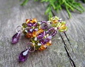 Swarovski crystallized dangle elegant colorful earrings purple orange green fall fashion autumn trends glass beads sparkling