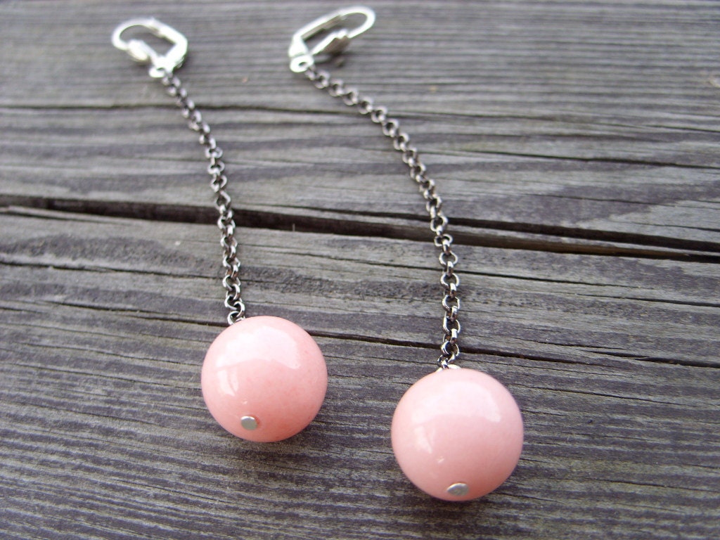 extra long sweet pink chain dangle earrings lever back candy cute honeysuckle baby pink minimalistic modern