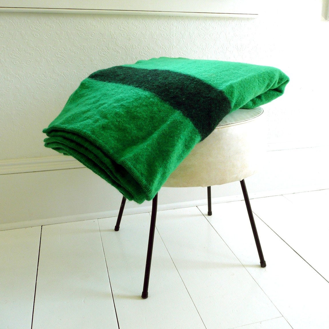 Old Kelly Green and Black Stripe Wool Blanket by TheUnionGeneral