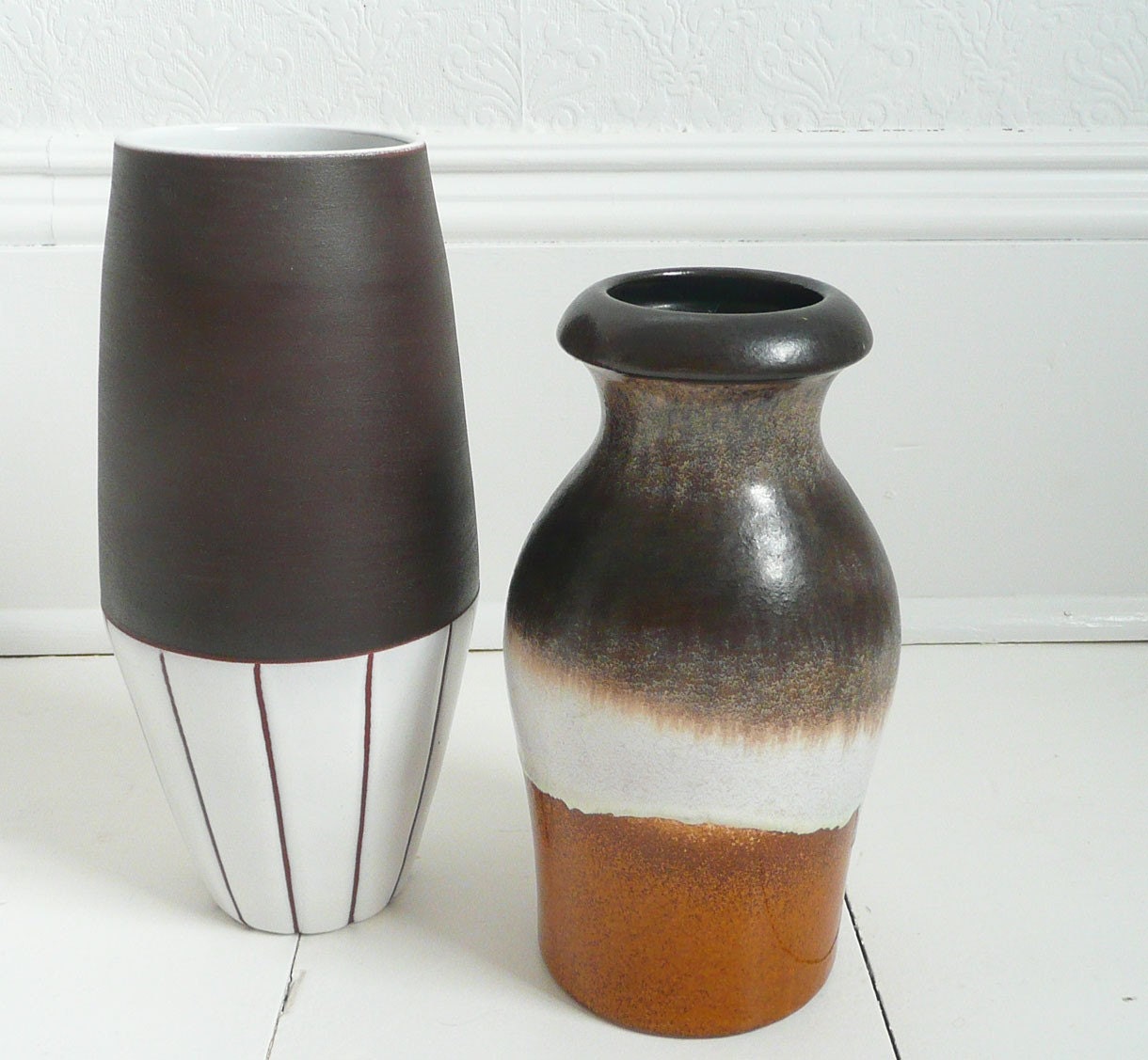 Mid Century Lava Glaze Brown West German Pottery Vase