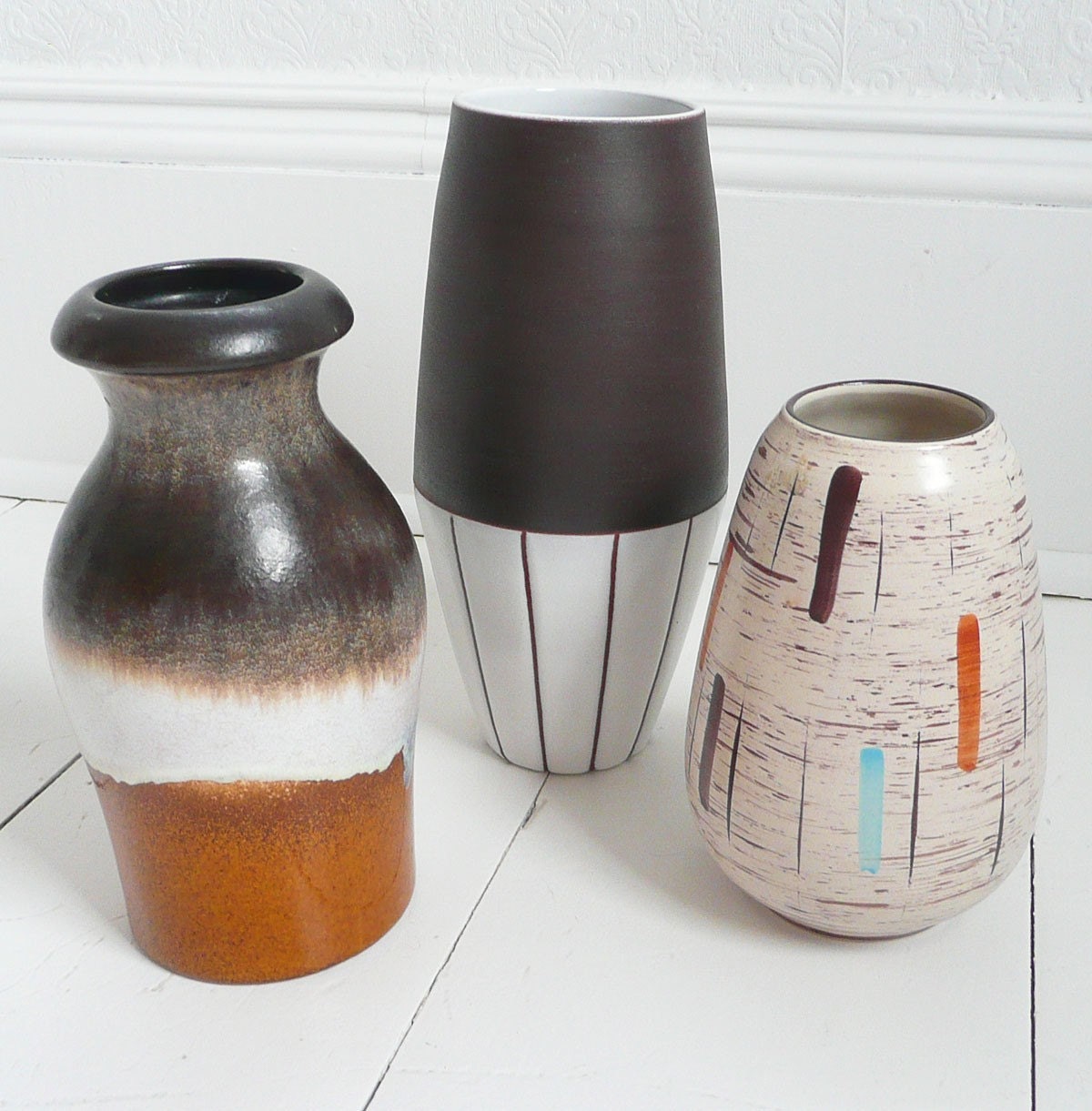 Mid Century Lava Glaze Brown West German Pottery Vase