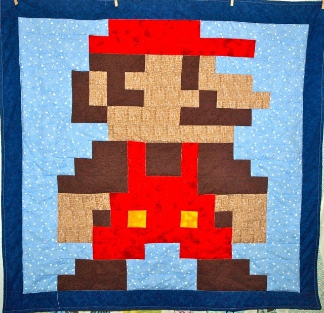Lil Geek MARIO Crib Quilt, Classic Colors