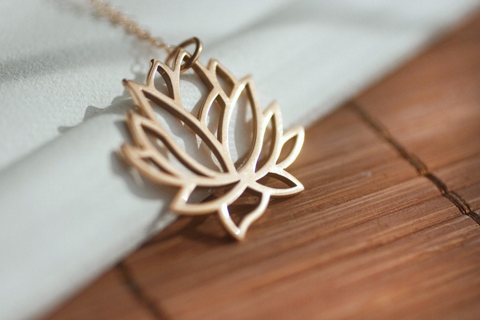 14k Goldfill Lotus Charm Necklace - Large Lotus Charm - Simple Layering Necklace