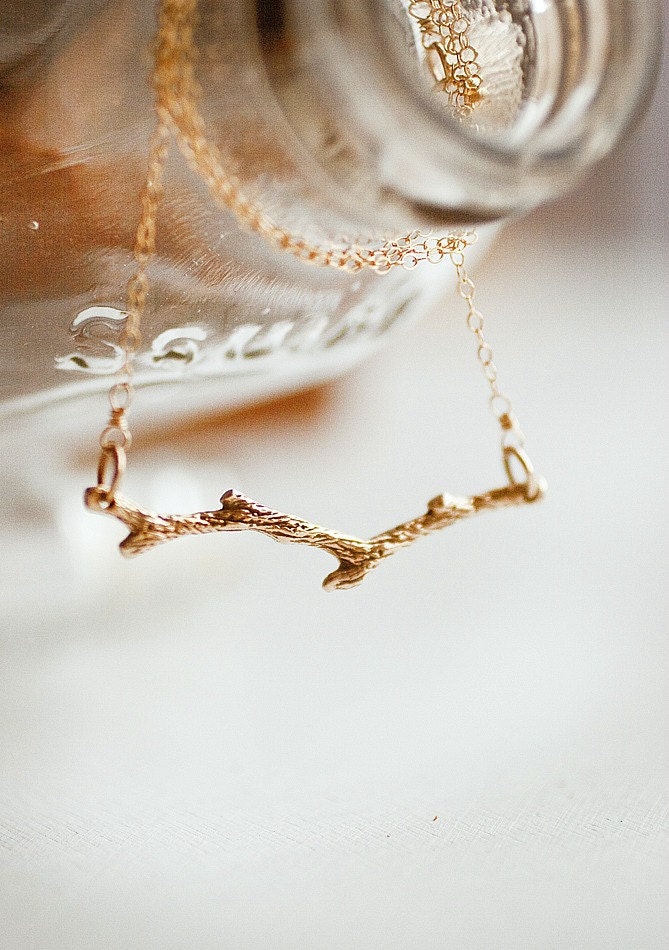 14k Goldfill Branch Necklace - Simple Tree Branch - Nature Inspired Jewelry - Modern Organic Necklace